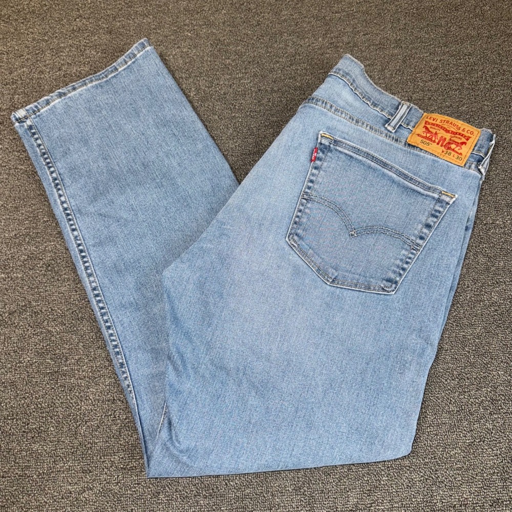 Levis 505 Regular Fit Jeans Light Wash Blue Denim Men's 38x30 Straight Leg Pants
